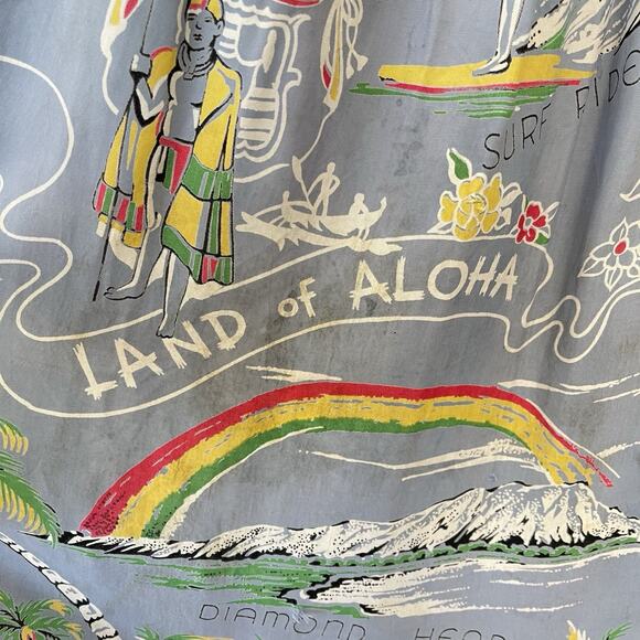 Vintage 1940’s/50’s Surf/ Fishing Print Hawaiian Muu-Muu Dress, Small - Picture 7 of 12